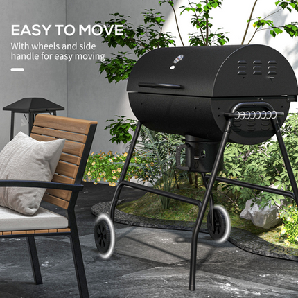 Outsunny Barrel Charcoal BBQ Grill Trolley with Ash Catcher and Thermometer