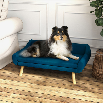 PawHut Raised Dog Sofa Bed – Wooden Frame with Soft Cushion – Blue