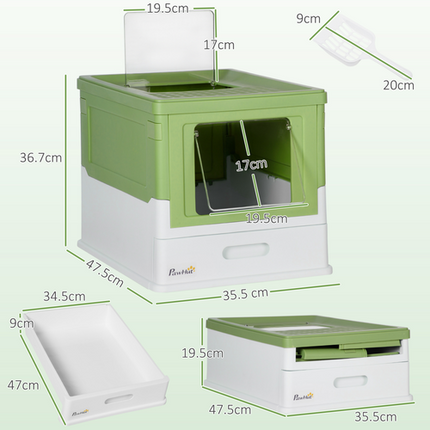 Hooded Cat Litter Box – Light Green Pet Toilet Tray with Lid