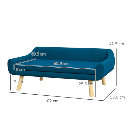 PawHut Raised Dog Sofa Bed – Wooden Frame with Soft Cushion – Blue