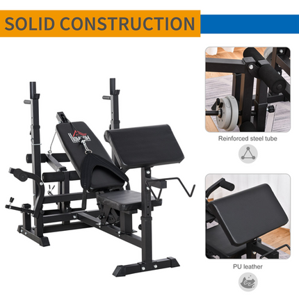 HOMCOM Multi-Exercise Weight Bench – Bench Press & Leg Extension for Full Body Workout