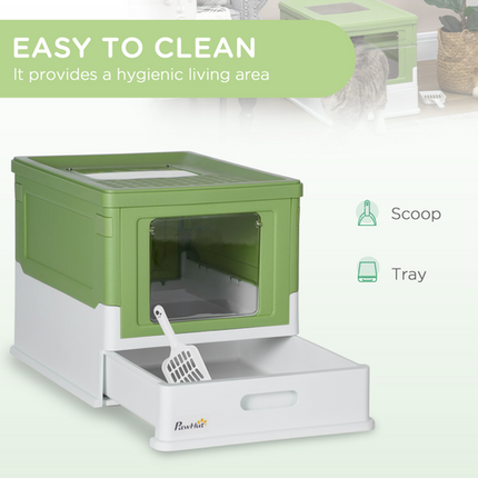 Hooded Cat Litter Box – Light Green Pet Toilet Tray with Lid
