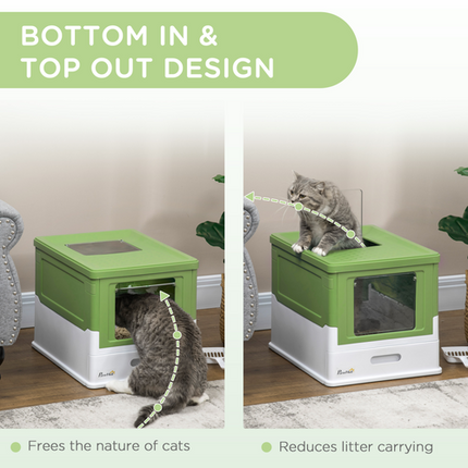 Hooded Cat Litter Box – Light Green Pet Toilet Tray with Lid