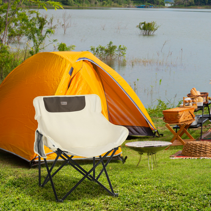 Outsunny Folding Camping Chair – With Carry Bag & Storage Pocket – White