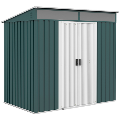 Green Metal Garden Shed 6.5 x 4FT – Lockable Storage House with Foundation for Tools