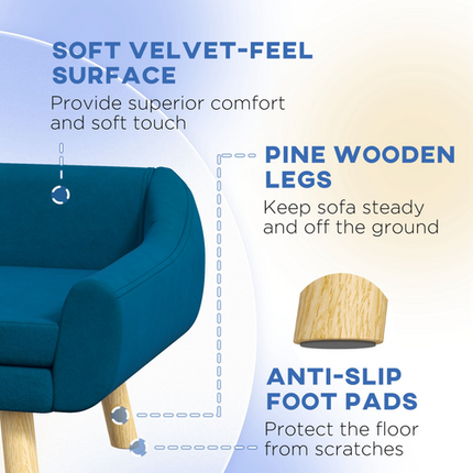 PawHut Raised Dog Sofa Bed – Wooden Frame with Soft Cushion – Blue