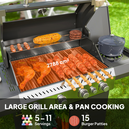 Outsunny 4+1 Burner Gas BBQ Grill with Clear View Lid and Thermometer - Black