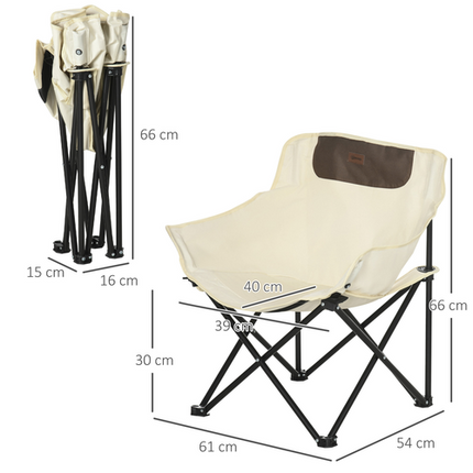 Outsunny Folding Camping Chair – With Carry Bag & Storage Pocket – White