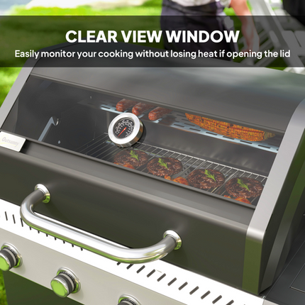 Outsunny 4+1 Burner Gas BBQ Grill with Clear View Lid and Thermometer - Black