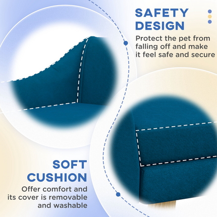 PawHut Raised Dog Sofa Bed – Wooden Frame with Soft Cushion – Blue