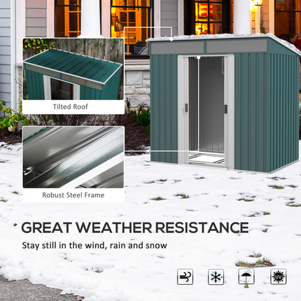 Green Metal Garden Shed 6.5 x 4FT – Lockable Storage House with Foundation for Tools