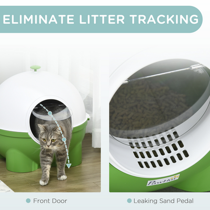 Large Hooded Cat Litter Tray with Scoop – 53 x 51 x 48 cm – Green