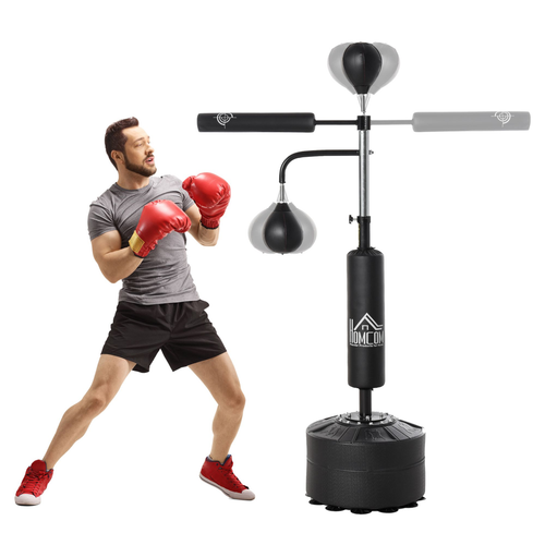 HOMCOM 3-in-1 Punching Bag Stand – Includes 2 Speedballs & 360° Reflex Bar