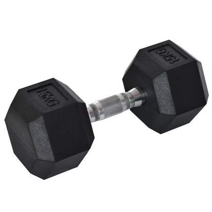 HOMCOM 15KG Single Rubber Hex Dumbbell – Portable Hand Weight for Home Gym