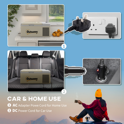 Outsunny 16L Portable Car Fridge Freezer – 12/24V DC & 100–240V AC – Khaki