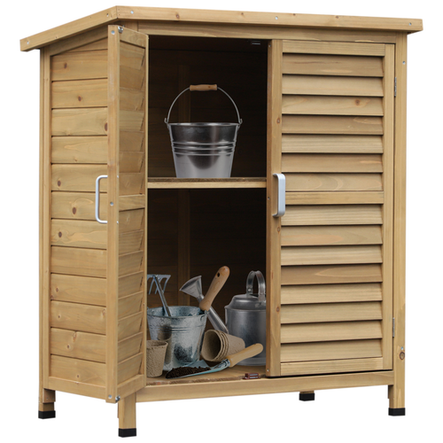 Solid Fir Wood Outdoor Storage Cabinet – Heavy-Duty Garage Organizer for Garden Tools