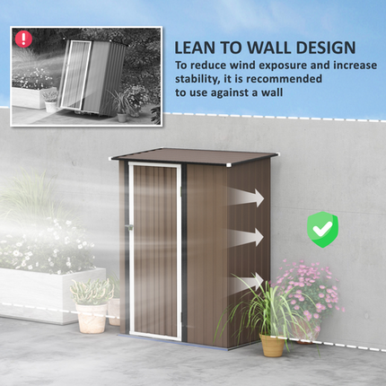 Brown Steel Garden Storage Shed with Lockable Door – Outdoor Utility Storage Cabinet