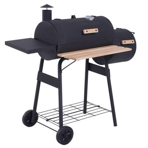 Outsunny Portable Charcoal BBQ Grill with Steel Offset Smoker Combo for Backyard