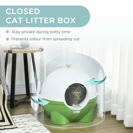 Large Hooded Cat Litter Tray with Scoop – 53 x 51 x 48 cm – Green