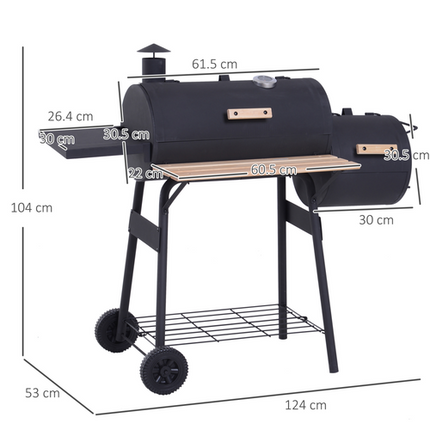 Outsunny Portable Charcoal BBQ Grill with Steel Offset Smoker Combo for Backyard