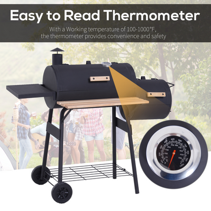 Outsunny Portable Charcoal BBQ Grill with Steel Offset Smoker Combo for Backyard