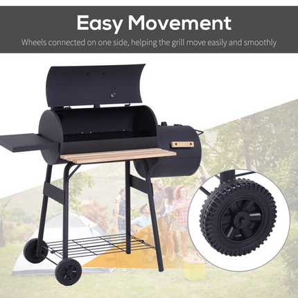 Outsunny Portable Charcoal BBQ Grill with Steel Offset Smoker Combo for Backyard
