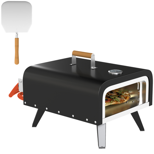 Outsunny Outdoor Tabletop Gas Pizza Oven with 12" Stone & Peel - Black
