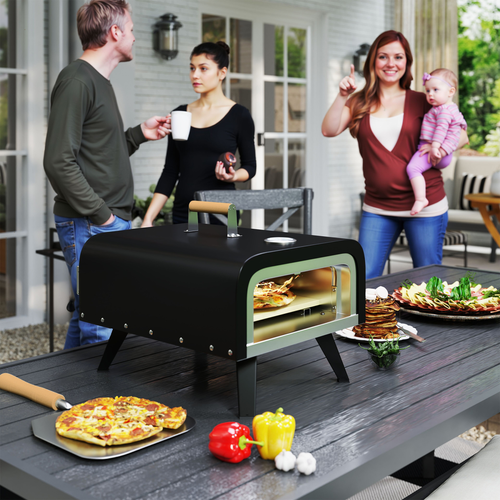 Outsunny Outdoor Tabletop Gas Pizza Oven with 12" Stone & Peel - Black