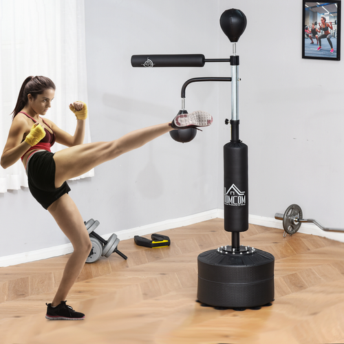 HOMCOM 3-in-1 Punching Bag Stand – Includes 2 Speedballs & 360° Reflex Bar