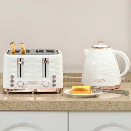 HOMCOM 1.7L Rapid Boil Kettle & 4-Slice Toaster Set – White
