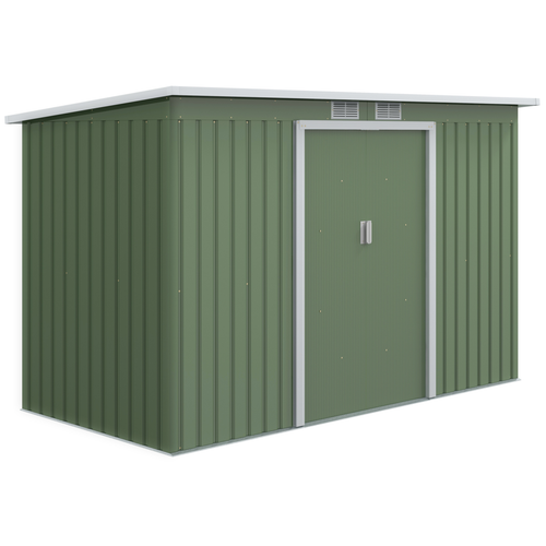 Green Corrugated Metal Garden Shed 9ft x 4.25ft with Foundation, Doors & Ventilation