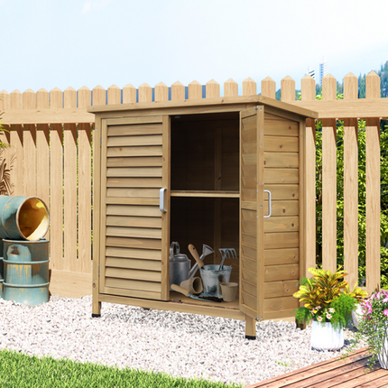 Solid Fir Wood Outdoor Storage Cabinet – Heavy-Duty Garage Organizer for Garden Tools