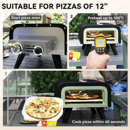 Outsunny Outdoor Tabletop Gas Pizza Oven with 12" Stone & Peel - Black