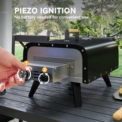 Outsunny Outdoor Tabletop Gas Pizza Oven with 12" Stone & Peel - Black