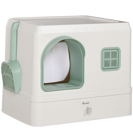 Hooded Cat Litter Box with Drawer Pan – Scoop and Deodorants Included