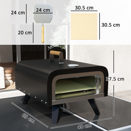 Outsunny Outdoor Tabletop Gas Pizza Oven with 12" Stone & Peel - Black