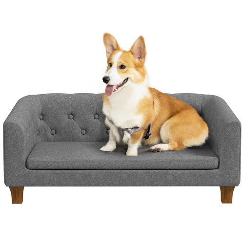 Elevated Dog Sofa Bed – Soft Cushion Couch for Small & Medium Dogs – Grey