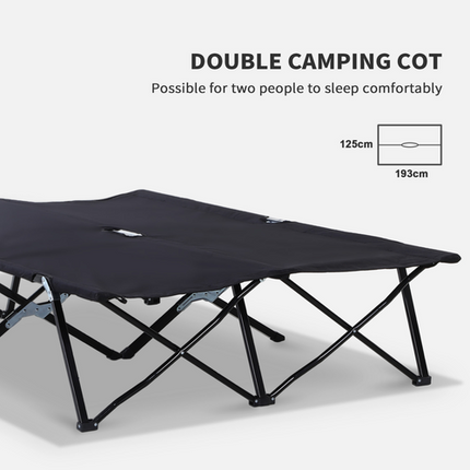 Outsunny Double Folding Camping Cot – Portable Outdoor Bed – Black