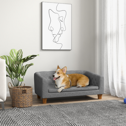 Elevated Dog Sofa Bed – Soft Cushion Couch for Small & Medium Dogs – Grey