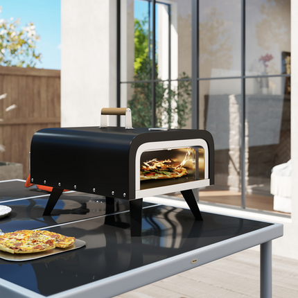 Outsunny Outdoor Tabletop Gas Pizza Oven with 12" Stone & Peel - Black