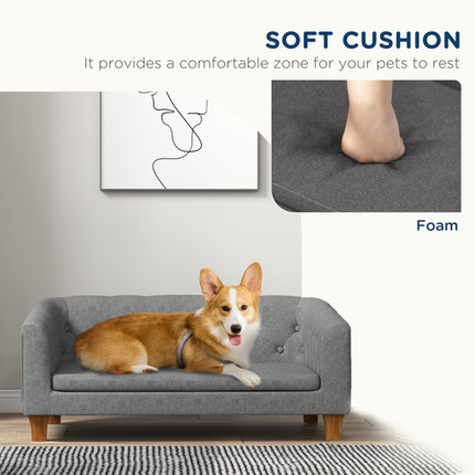 Elevated Dog Sofa Bed – Soft Cushion Couch for Small & Medium Dogs – Grey