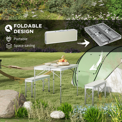 Outsunny Picnic Table Set – Folding Table with 2 Benches – Aluminium Garden Set