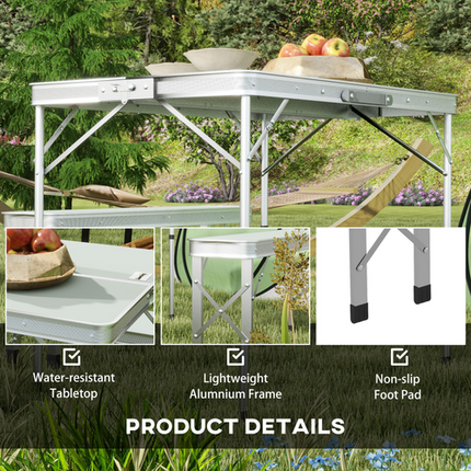 Outsunny Picnic Table Set – Folding Table with 2 Benches – Aluminium Garden Set