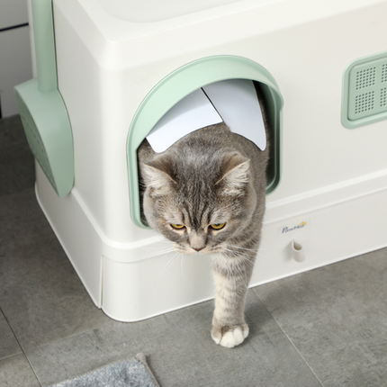Hooded Cat Litter Box with Drawer Pan – Scoop and Deodorants Included