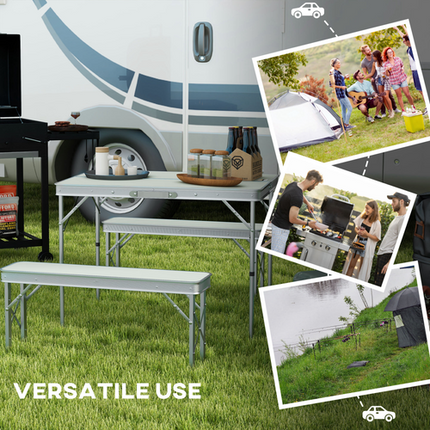 Outsunny Picnic Table Set – Folding Table with 2 Benches – Aluminium Garden Set
