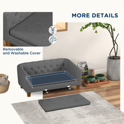Elevated Dog Sofa Bed – Soft Cushion Couch for Small & Medium Dogs – Grey