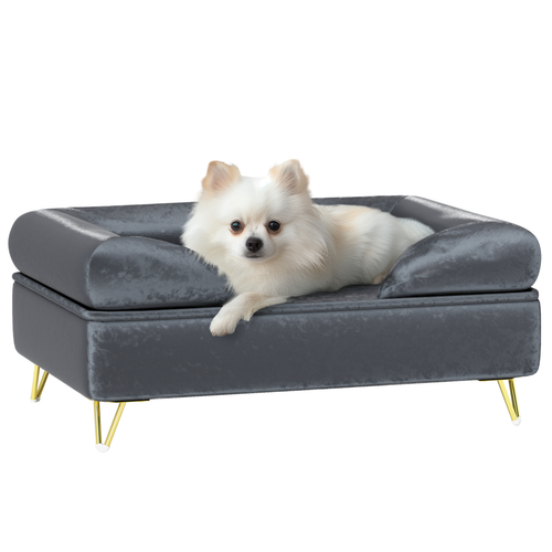 PawHut Dog Sofa Couch – Removable Backrest & Washable Cushion – Grey