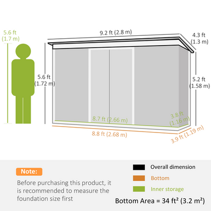 Green Corrugated Metal Garden Shed 9ft x 4.25ft with Foundation, Doors & Ventilation
