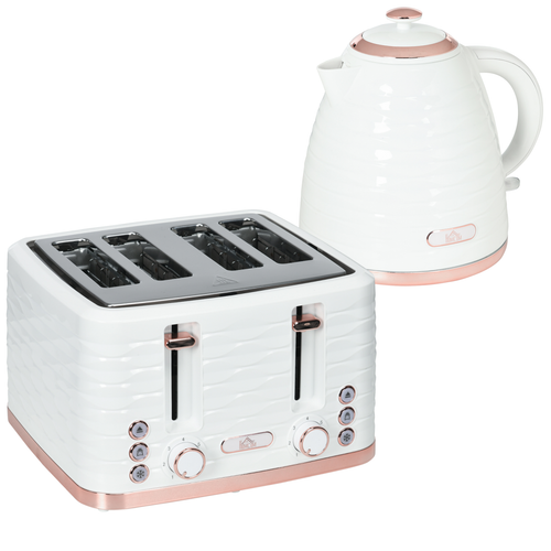 HOMCOM 1.7L Rapid Boil Kettle & 4-Slice Toaster Set – White