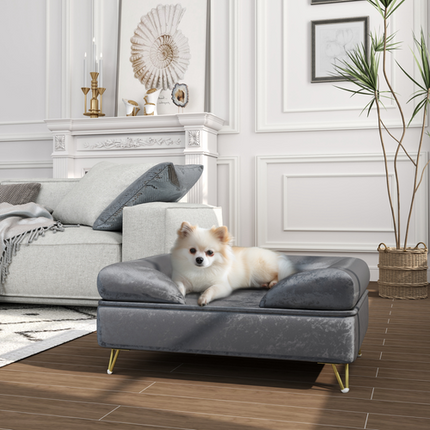 PawHut Dog Sofa Couch – Removable Backrest & Washable Cushion – Grey